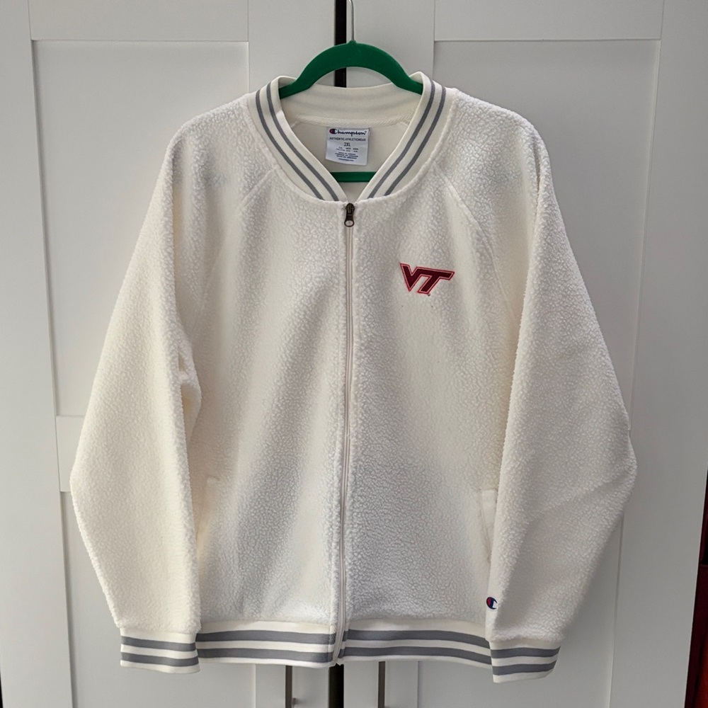 Virginia Tech Champion White Fleece Jacket with Embroidered Logo 2XL